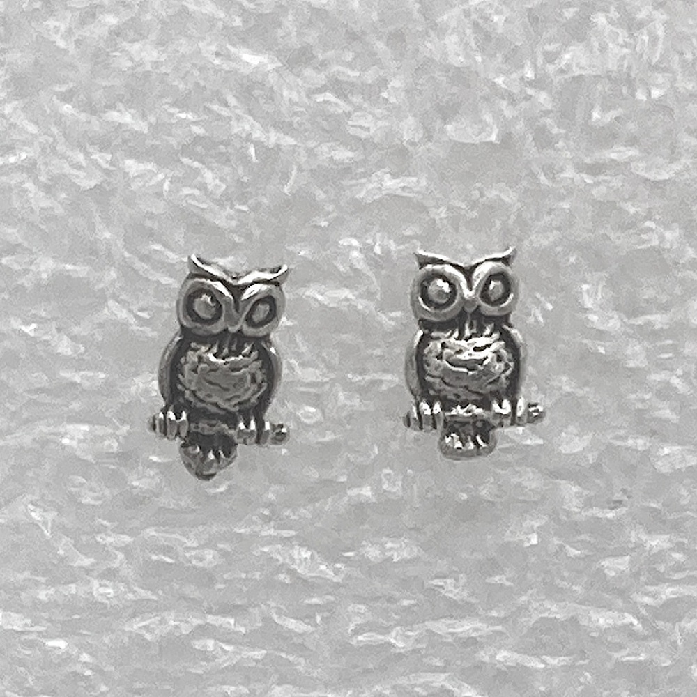 Vtg Sterling Silver Owl Bird Mini Stud Earrings Approx 8mm